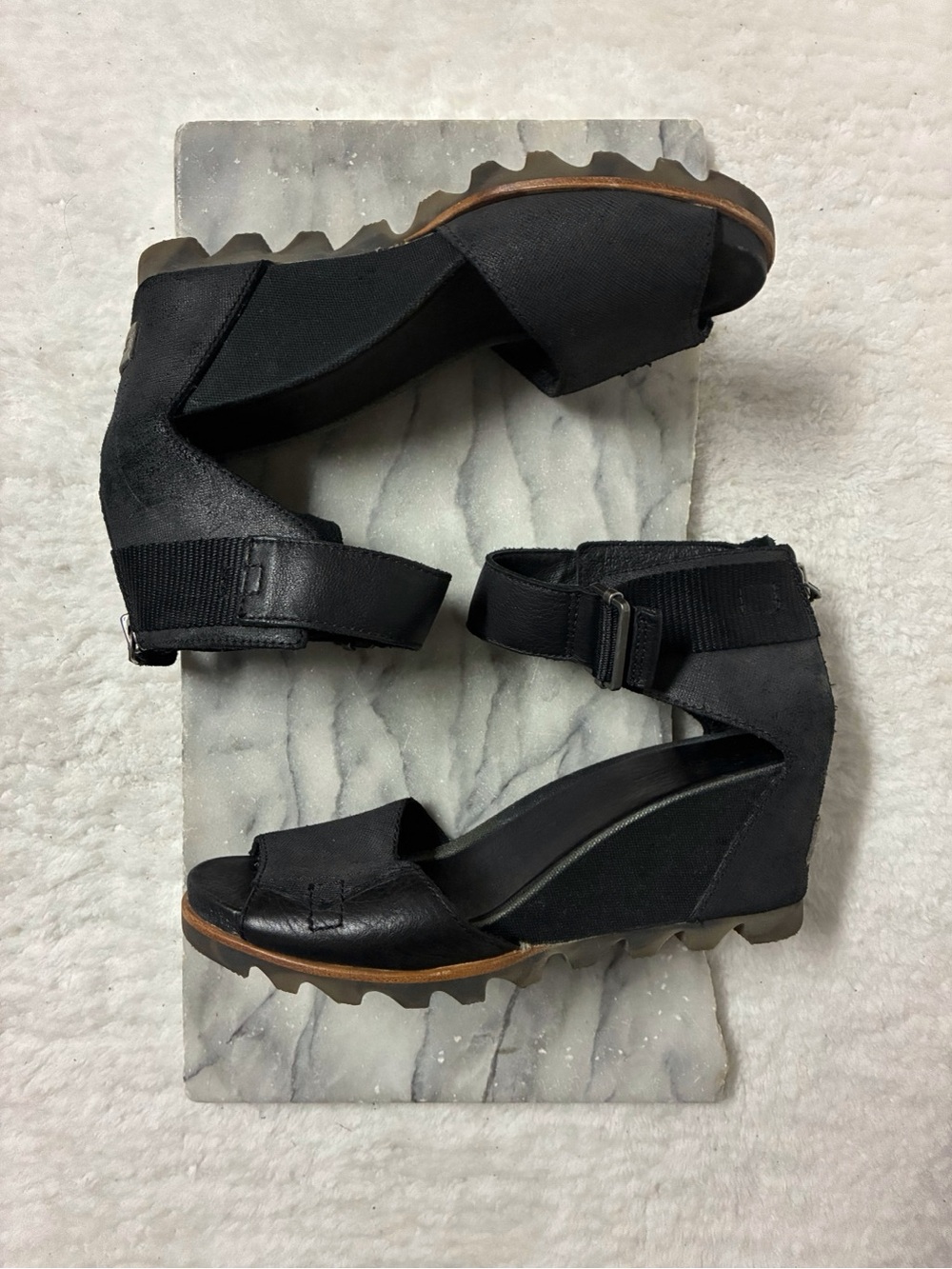 Sorel Joanie II Wedges Ankle Strap Leather Size 8 Black